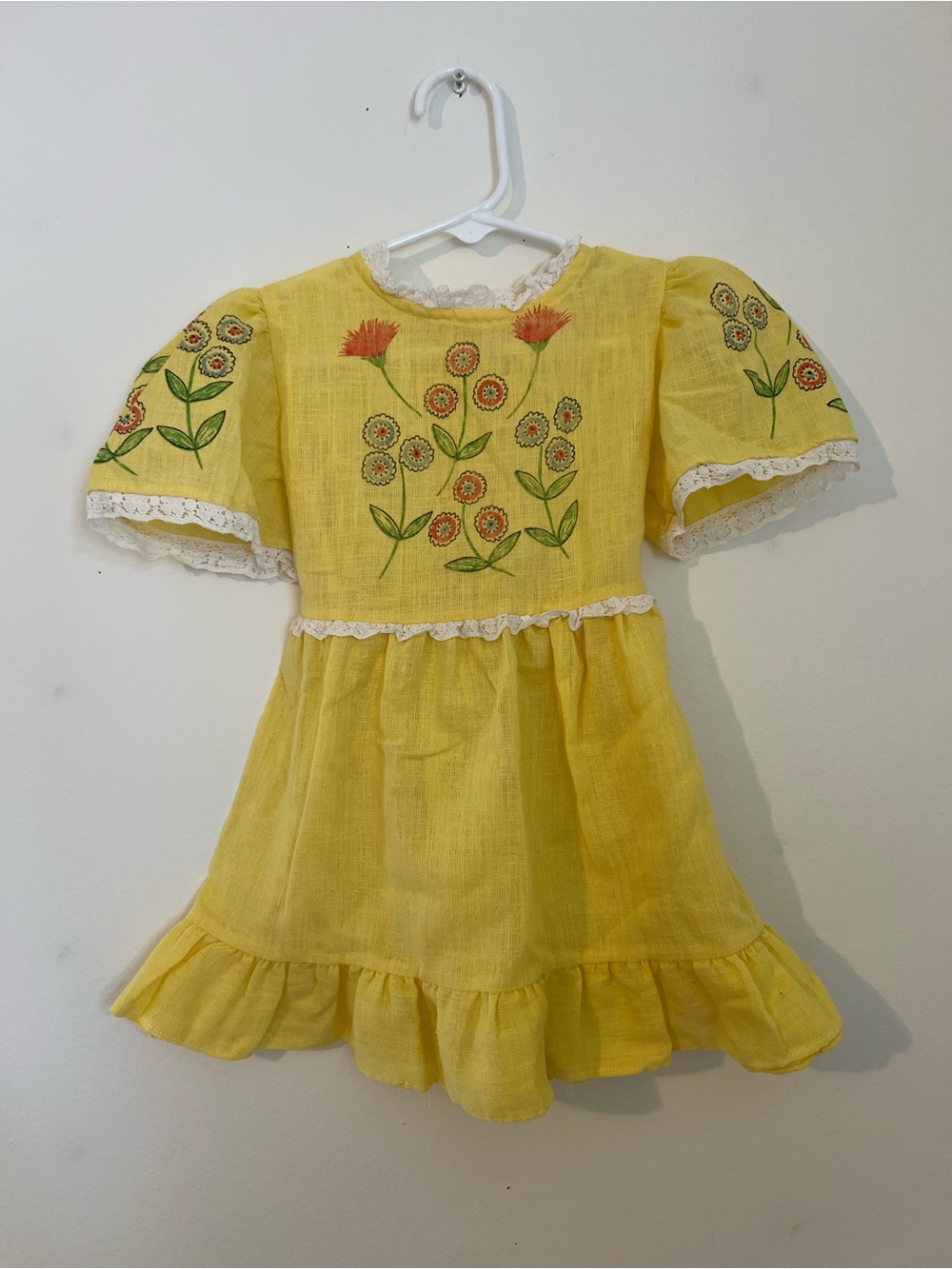 Vintage Sears 4T Yellow Floral Embroidered Girls Dress